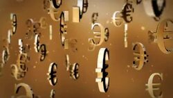 Gold euro currency symbols float and rotate against a brown background. Stock Footage