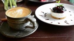 HD:Coffee with dessert blueberry cheese pie Stock Footage