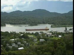 Tanker passing in the panama canal, WA, Panama, Central America Stock Footage