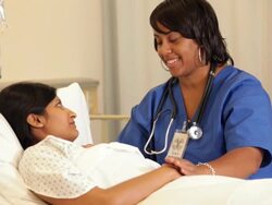 "hospital patient talking to a medical worker/Richmond,Virginia, USA" Stock Footage