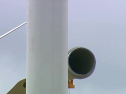ECU TD Shot of Wind turbine, crane and blade  / Macarthur, Victoria, Australia Stock Footage