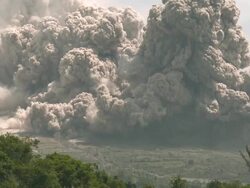 Large Destructive Pyroclastic Flow Hits Farmland On Sinabung Volcano Stock Footage