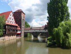 Weinstadl und Henkersteg in NÃ¼rnberg Stock Footage