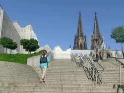 MS View of Museum Ludwig and Cathedral / Cologne, North Rhine Westphalia, Germany Stock Footage