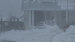Historic Blizzard, Snowstorm, Whiteout Conditions - Man Braving The Elements Stock Footage