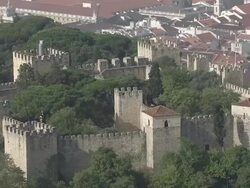 WS POV View of Sao Jorge castle surrounded with houses / Lisbon, Portugal Stock Footage