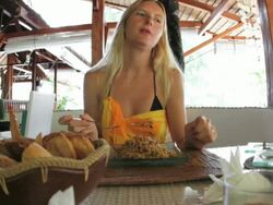 Woman eating pasta; sequence of 2 clips Stock Footage