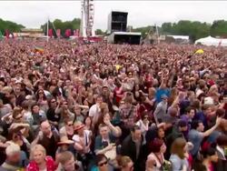 W/S EXT Concert Crowd Festival Day Hands Waving Stock Footage