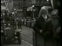 B/W Civil War veterans riding in trucks in parade / Vicksburg, Mississippi / NO SOUND Stock Footage