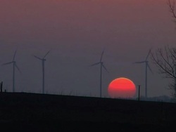 Windmills at sunset Stock Footage