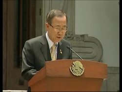 Ban Ki-moon in talks with Calderon News Clip