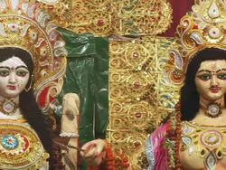 MS ZO Statues at Durga Puja celebration / Kolkata, West Bengal, India Stock Footage