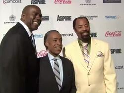 Earvin 'Magic' Johnson, Reverend Al Sharpton and Clyde Frazier at "ASPiRE" Television Network Launch Event Stock Footage