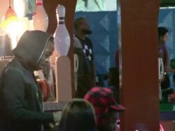 Amber Rose & Nick Cannon bowling with friends at Pinz in Los Angeles Stock Footage