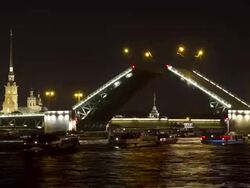 WS T/L View of Opening palace bridge at night / Sankt Petersburg, Russia Stock Footage