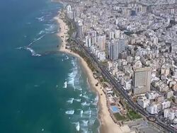 Aerial coastline at Bat Yam, Israel Stock Footage