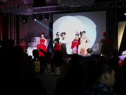 MS Shot of models display clothing in annual meeting / Xian, China Stock Footage