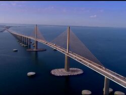 LOW AERIAL, Sunshine Skyway Bridge, St. Petersburg, Florida, USA Stock Footage