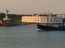 fishing boat out of the harbor Stock Footage
