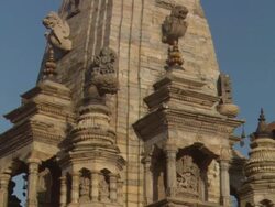 MS View of Stone carvings on  outside of  building  / Kathmandu, Central, Nepal Stock Footage