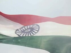 Low angle view of indian flag fluttering, Delhi, India Stock Footage