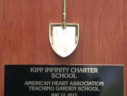 ATMOSPHERE: signage at American Heart Association Teaching Gardens Planting in Harlem Stock Footage