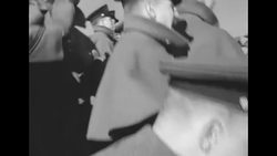 Bill the Goat, solemn midshipmen, and excited cadets at 1949 Army-Navy football matchup in Philadelphia News Clip