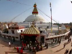 T/L, WS, HA, people circling the Boudhanath Stupa / Kathmandu, Nepal Stock Footage