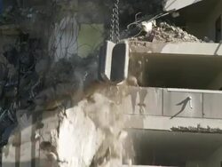 MS Wrecking ball demolishing building / Chicago, Illinois, USA Stock Footage