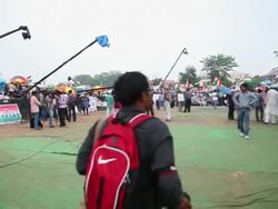 WS PAN People protest against corruption in Anna Hazare's indefinite fast at Ramlila Ground AUDIO / Delhi, Delhi, India Stock Footage