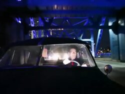 DS Driver on highway passing downtown buildings at night / Jacksonville, Florida, United States Stock Footage