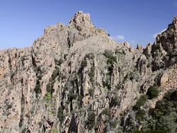 WS View of the fantastic rock landscape of the Calanche of Piana, UNESCO World Heritage Site / Gulf of Porto, Corsica, France Stock Footage