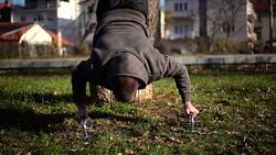 Sports man doing push ups Stock Footage