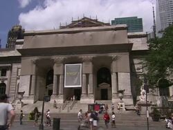 WS, New York Public Library facade under renovation, New York City, New York, USA Stock Footage