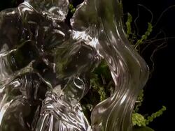 TILT UP CU Ice sculpture of wedding couple Stock Footage