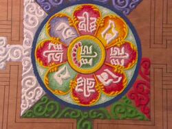 MS ZO Colored sand being added to Buddhist mandala  / Kathmandu, Central, Nepal Stock Footage