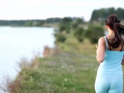 Woman Running at night away Stock Footage