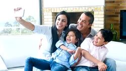 Family taking a selfie at home Stock Footage