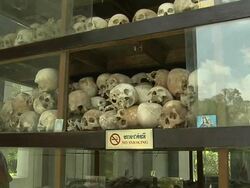 Tilt Up Shot Skull in Killing Fileds Phnom Penh Cambodia Stock Footage