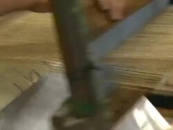 Shot of making burlap with loom Stock Footage