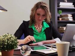 Woman multitasks on tablet, smartphone and laptop computer Stock Footage