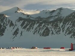 WS of PAN of camp / Union Glacier, Antarctica Stock Footage