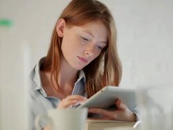 Tablet morning girl Stock Footage