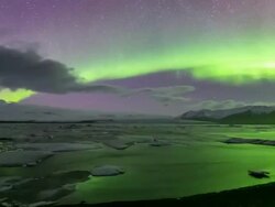 Time-lapse: Northern Light Aurora Borealis Vatnajokull Glacier Jokulsarlon lagoon Iceland Stock Footage