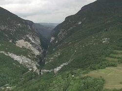 WS AERIAL View of Rhone splits into canal near angle fort / Rhone Alpes, France Stock Footage