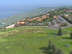 Kfar Haruv, an Israeli settlement, kibbutz, located in the southern Golan Heights, Israel Stock Footage