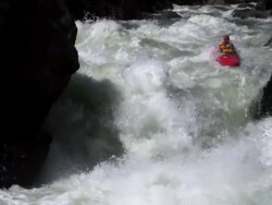 WS SLO MO Man descending waterfall in his kayak / Banks, Idaho, United States Stock Footage