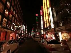 MS POV View of illumination city at night and car parked at road side / Ginza, Tokyo, Japan Stock Footage