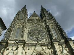MS View of Dark clouds flowing over st. vitus cathedral / Prague, Hlavni mesto Praha, Czech Republic  Stock Footage