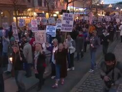 2009 WS People marching along street at a rally in support of same-sex marriage/ San Francisco, California, USA/ AUDIO Stock Footage